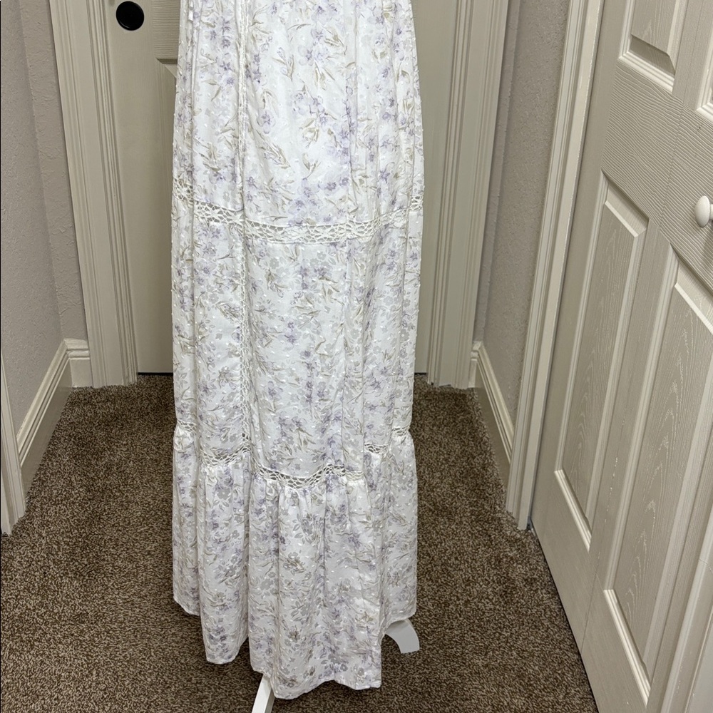 “And Now This” Crochet Trim Empire Waist Floral Maxi Dress White/Lilac NWT SizeS - Picture 7 of 12